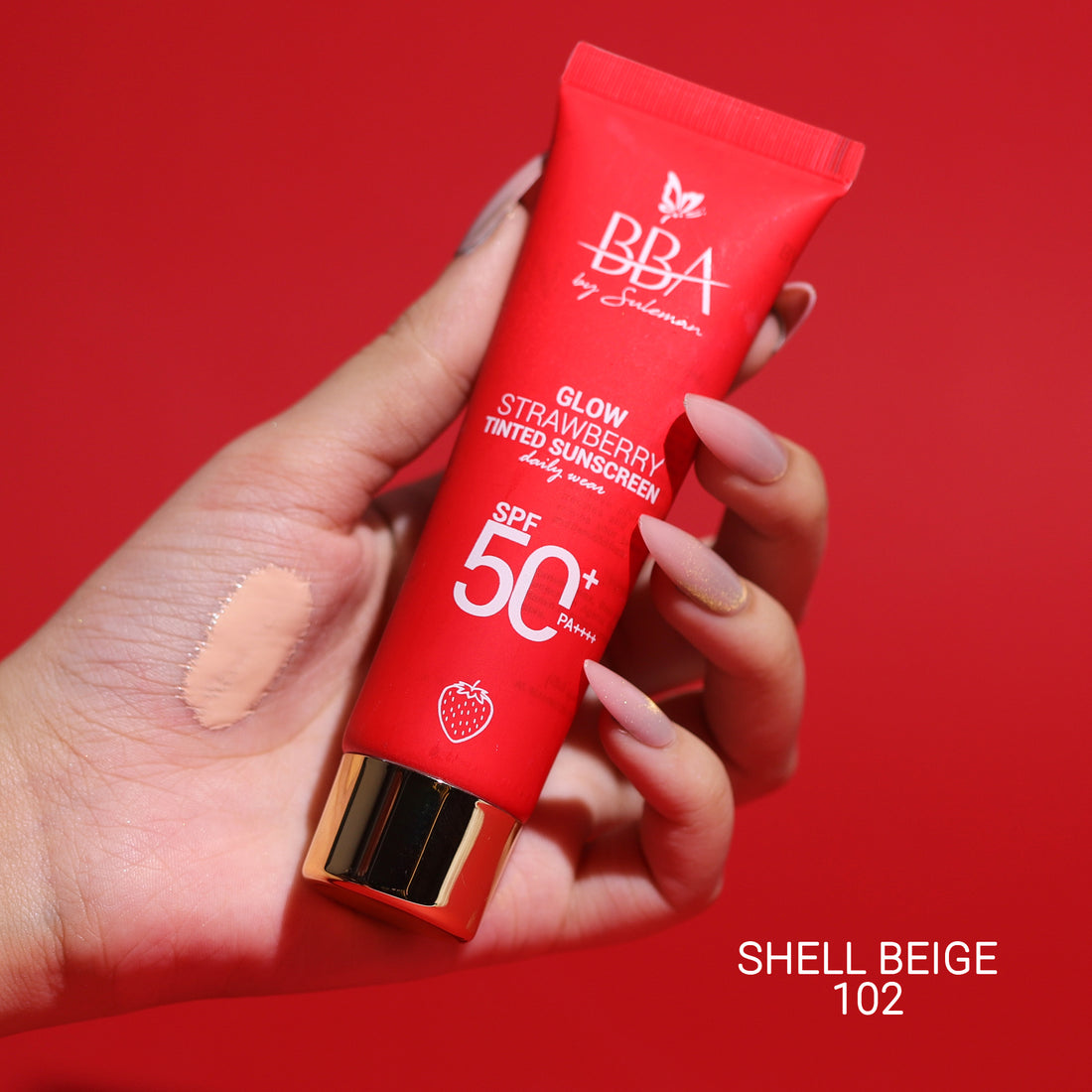 BBA By Suleman - Glow Strawberry Tinted Sunscreen SPF50+ PA++++ 50ml - Shell Beige 102 — image 1 — Meeshop Pakistan