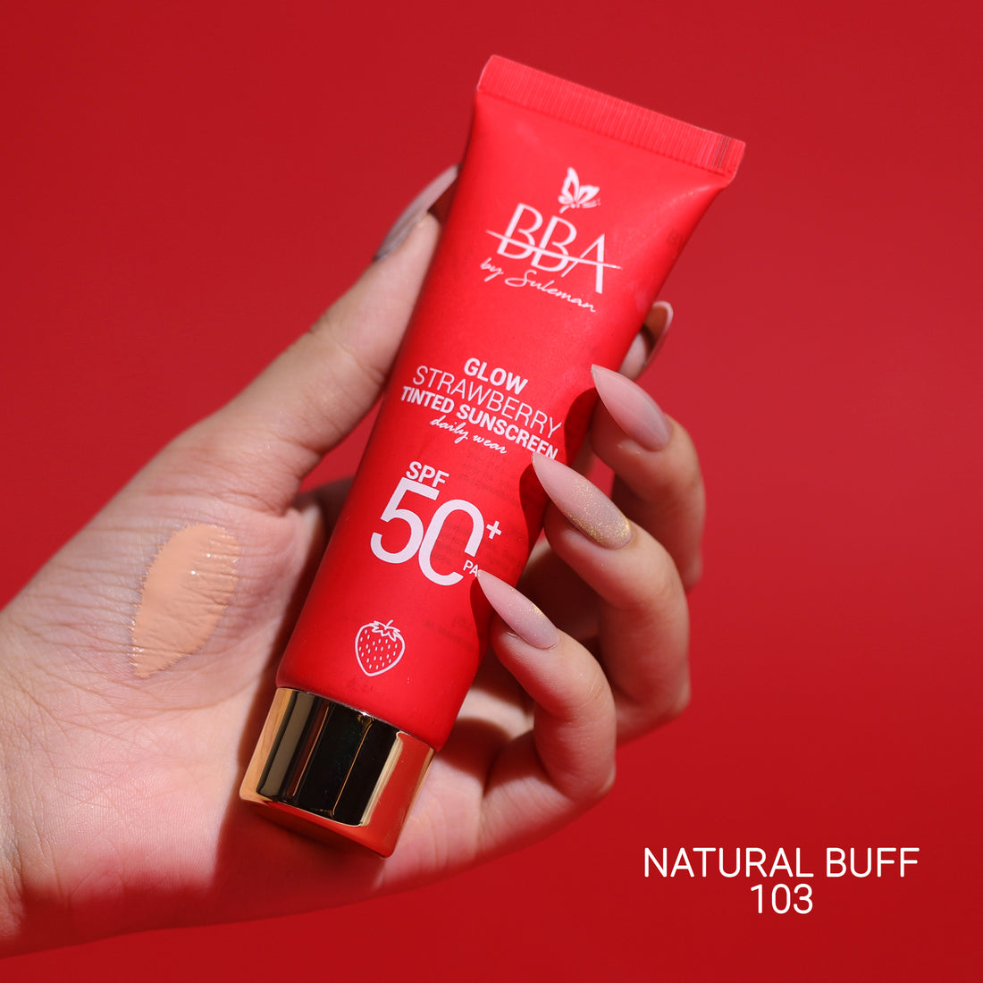 BBA By Suleman - Glow Strawberry Tinted Sunscreen SPF50+ PA++++ 50ml - Natural Buff 103 — image 1 — Meeshop Pakistan