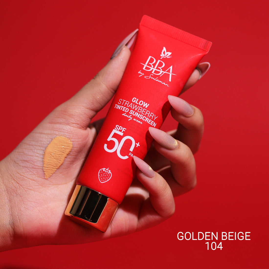BBA By Suleman - Glow Strawberry Tinted Sunscreen SPF50+ PA++++ 50ml - Golden Beige 104 — image 1 — Meeshop Pakistan