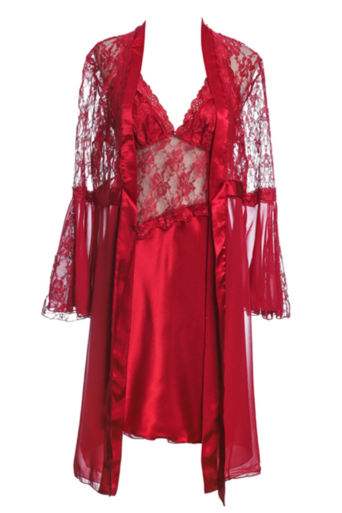 BLS - Halette Silk And Chantilly Nighty - Burgundy — image 2 — Meeshop Pakistan