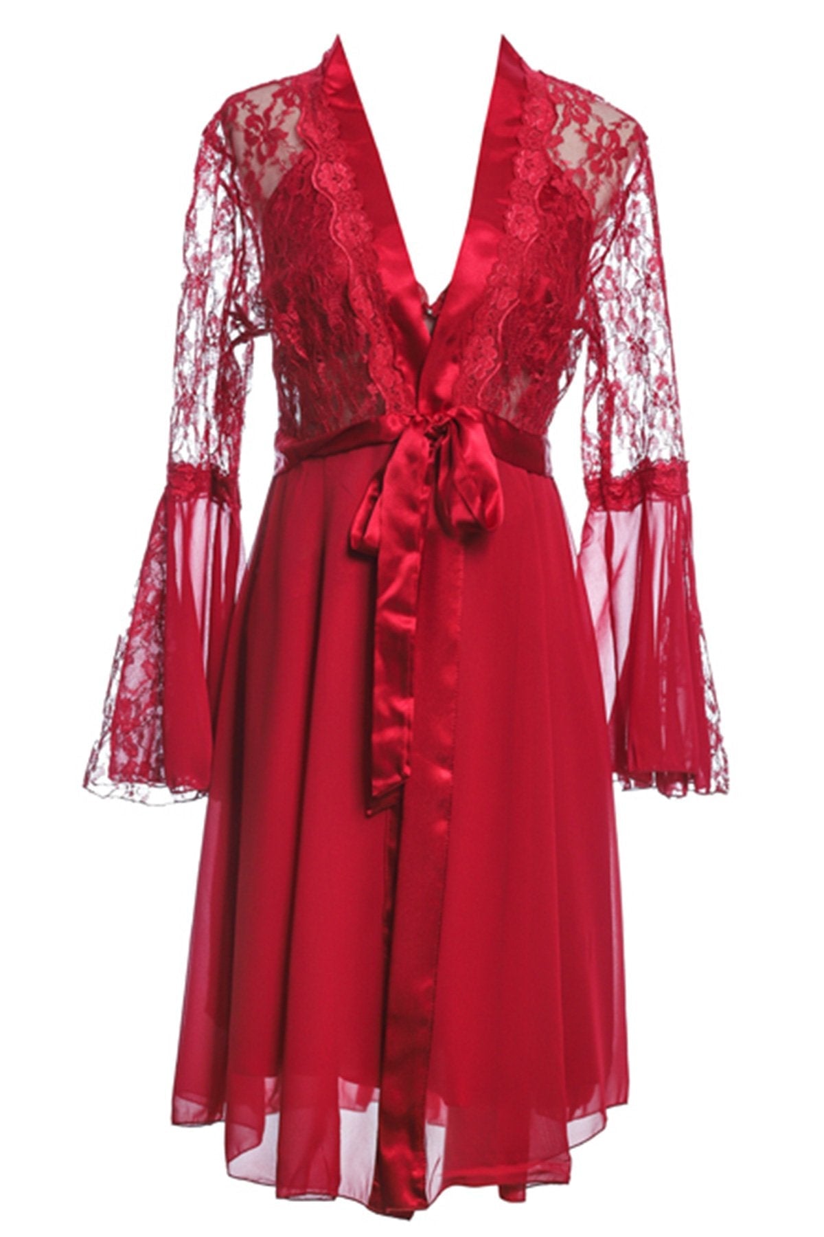 BLS - Halette Silk And Chantilly Nighty - Burgundy — image 3 — Meeshop Pakistan