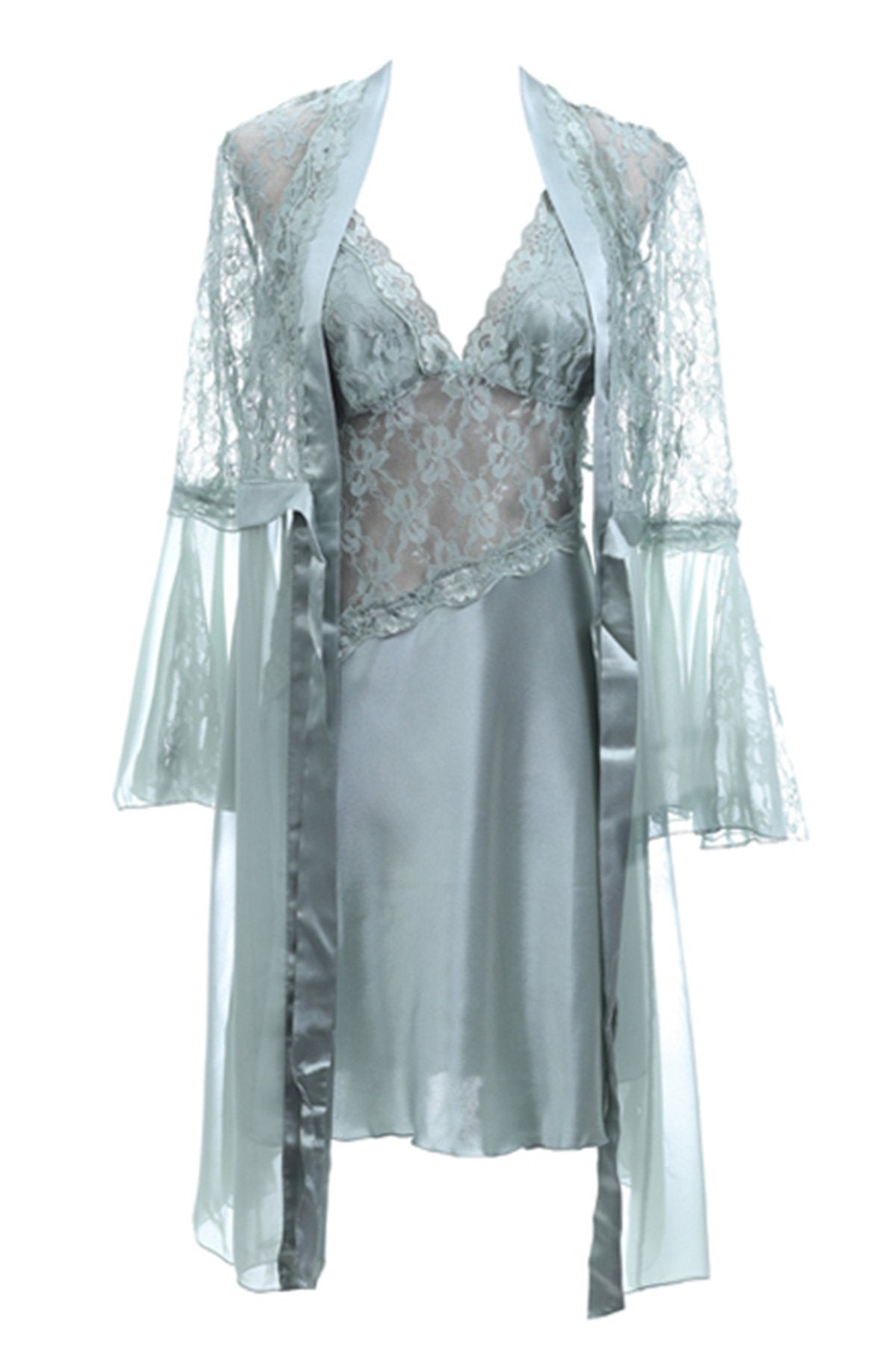 BLS - Halette Silk And Chantilly Nighty - Green — image 2 — Meeshop Pakistan