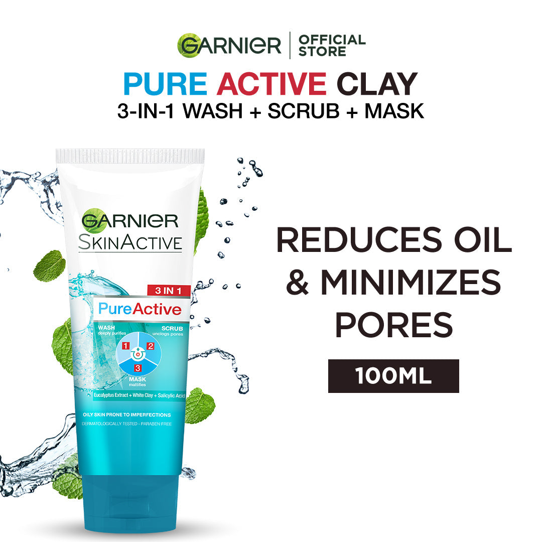 Garnier - Pure Active 3-in-1 Face Wash, Mask & Scrub - 100ml — image 1 — Meeshop Pakistan