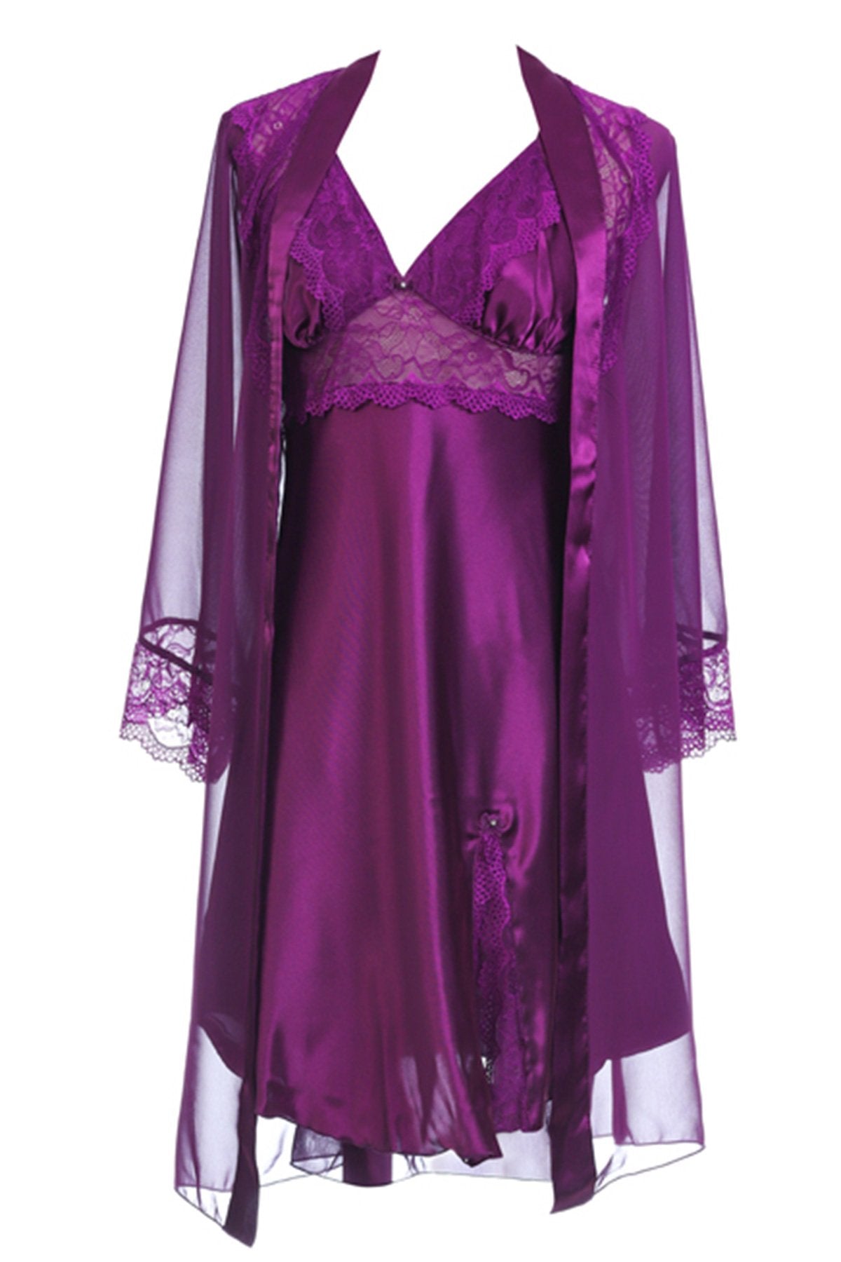 BLS - Heloise Silk And Chantilly Nighty - Purple — image 2 — Meeshop Pakistan