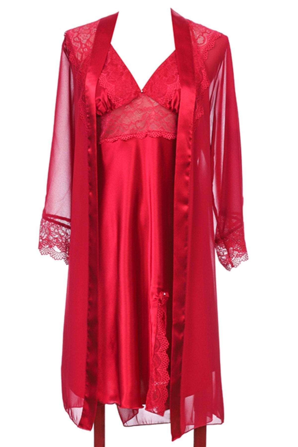 BLS - Heloise Silk And Chantilly Nighty - Burgundy — image 2 — Meeshop Pakistan