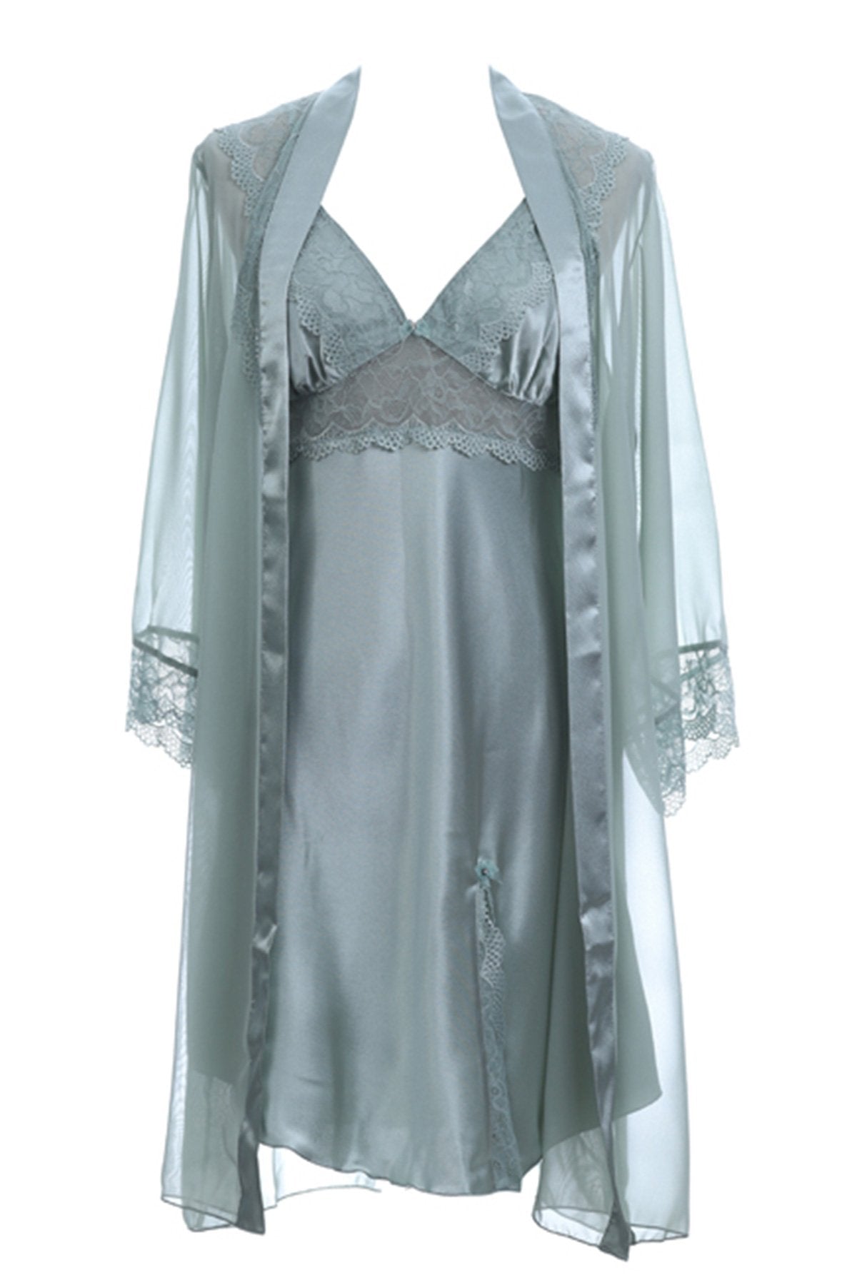 BLS - Heloise Silk And Chantilly Nighty - Green — image 2 — Meeshop Pakistan