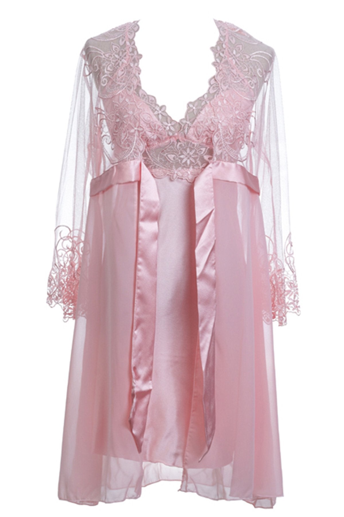 BLS - Hanriette Silk And Chantilly Nighty - Salmon — image 3 — Meeshop Pakistan