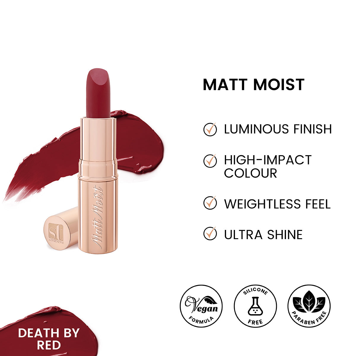 ST London - Matt Moist Long-Lasting Lipstick - Death by Red — image 1 — Meeshop Pakistan
