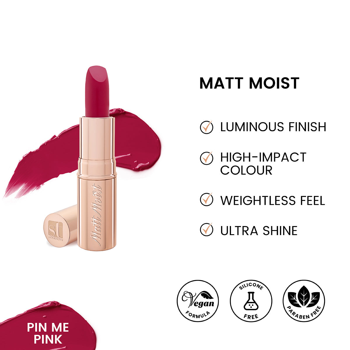 ST London - Matt Moist Long-Lasting Lipstick - Pin Me Pink — image 1 — Meeshop Pakistan