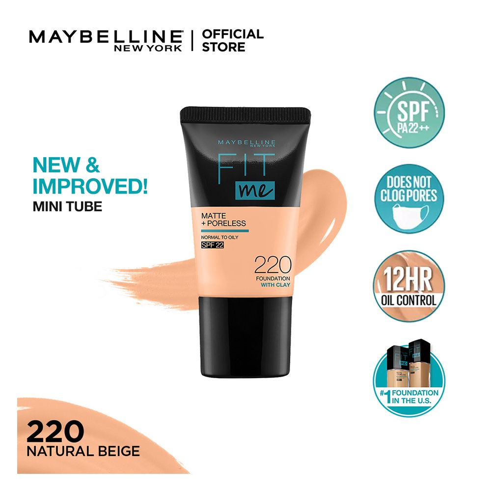 Maybelline - Fit Me Liquid Foundation Matte & Poreless Mini Tube - 220 Natural Beige — image 1 — Meeshop Pakistan