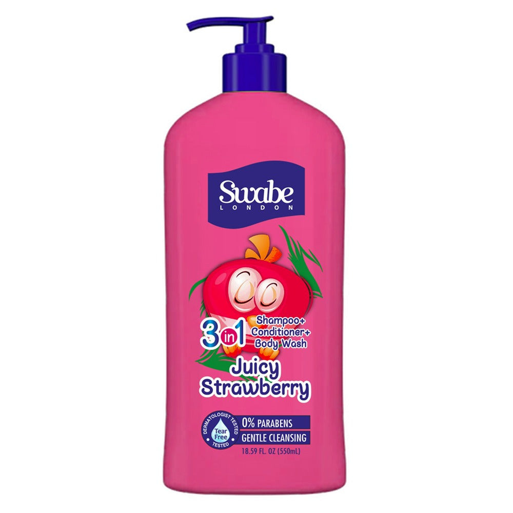 Swabe London - Kids Juicy Strawberry 3in1 Shampoo + Conditioner & Body Wash - 550ml — image 1 — Meeshop Pakistan