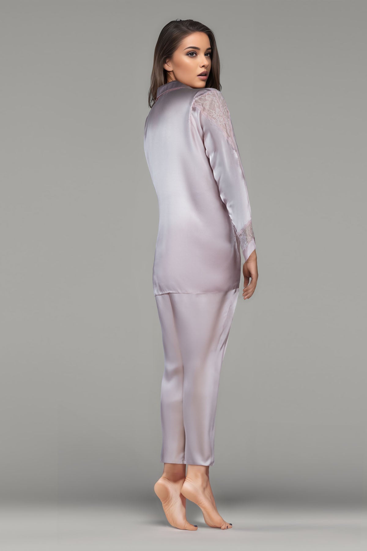 BLS - Beulah Silk Pajama Set - Powder Pink — image 2 — Meeshop Pakistan