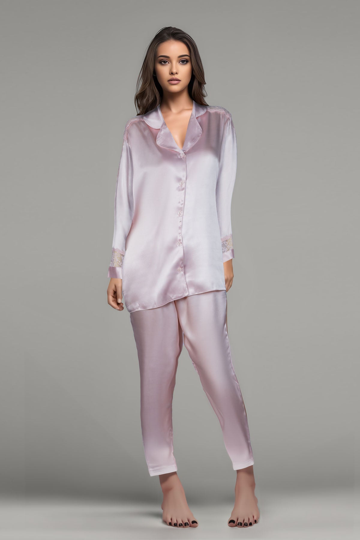BLS - Beulah Silk Pajama Set - Powder Pink — image 1 — Meeshop Pakistan