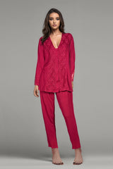 BLS - Bluma Lace And Viscose Pajama Set - Burgundy view 1