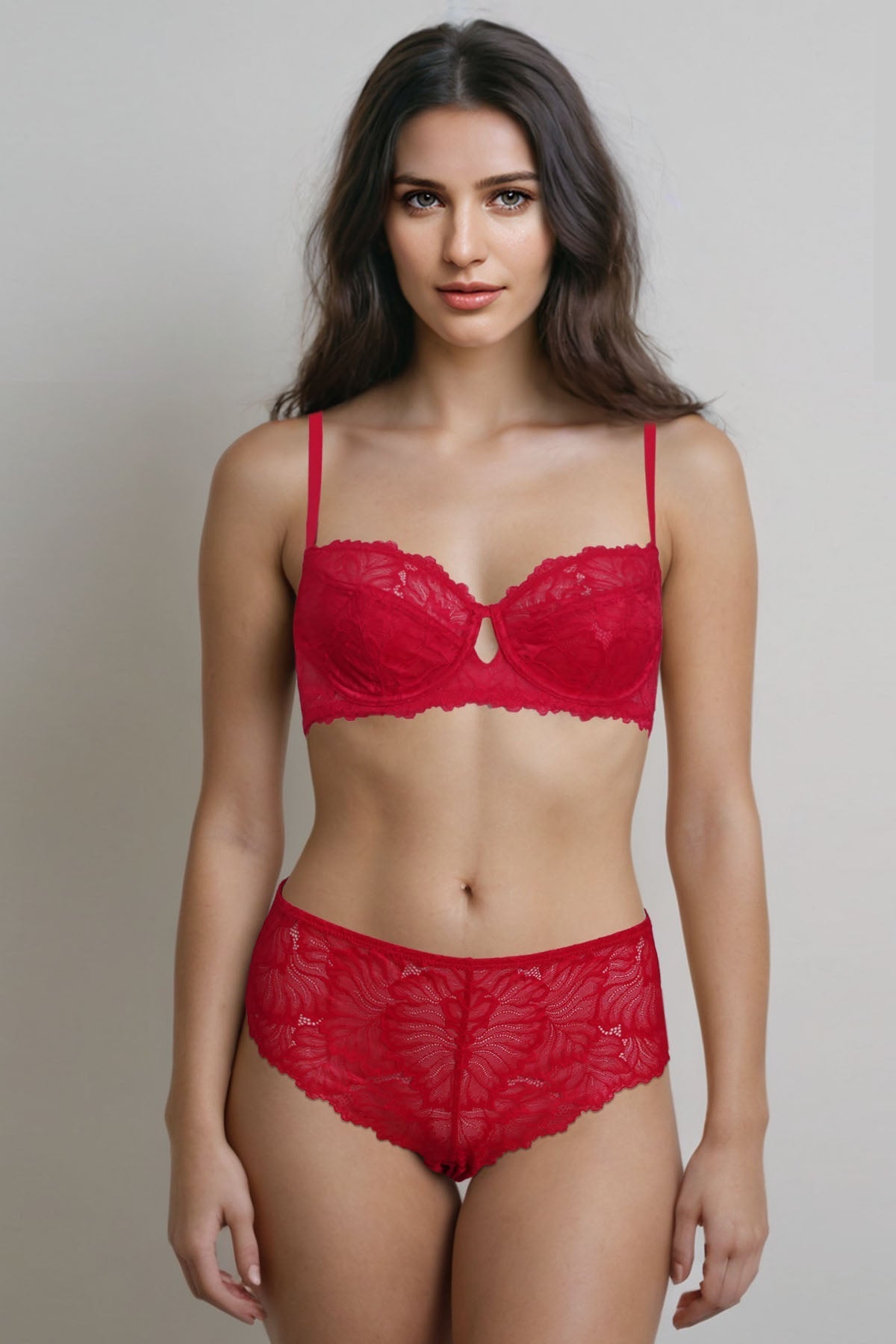 BLS - Edwina Wired And Non Padded Lace Bra Set - Red — image 1 — Meeshop Pakistan