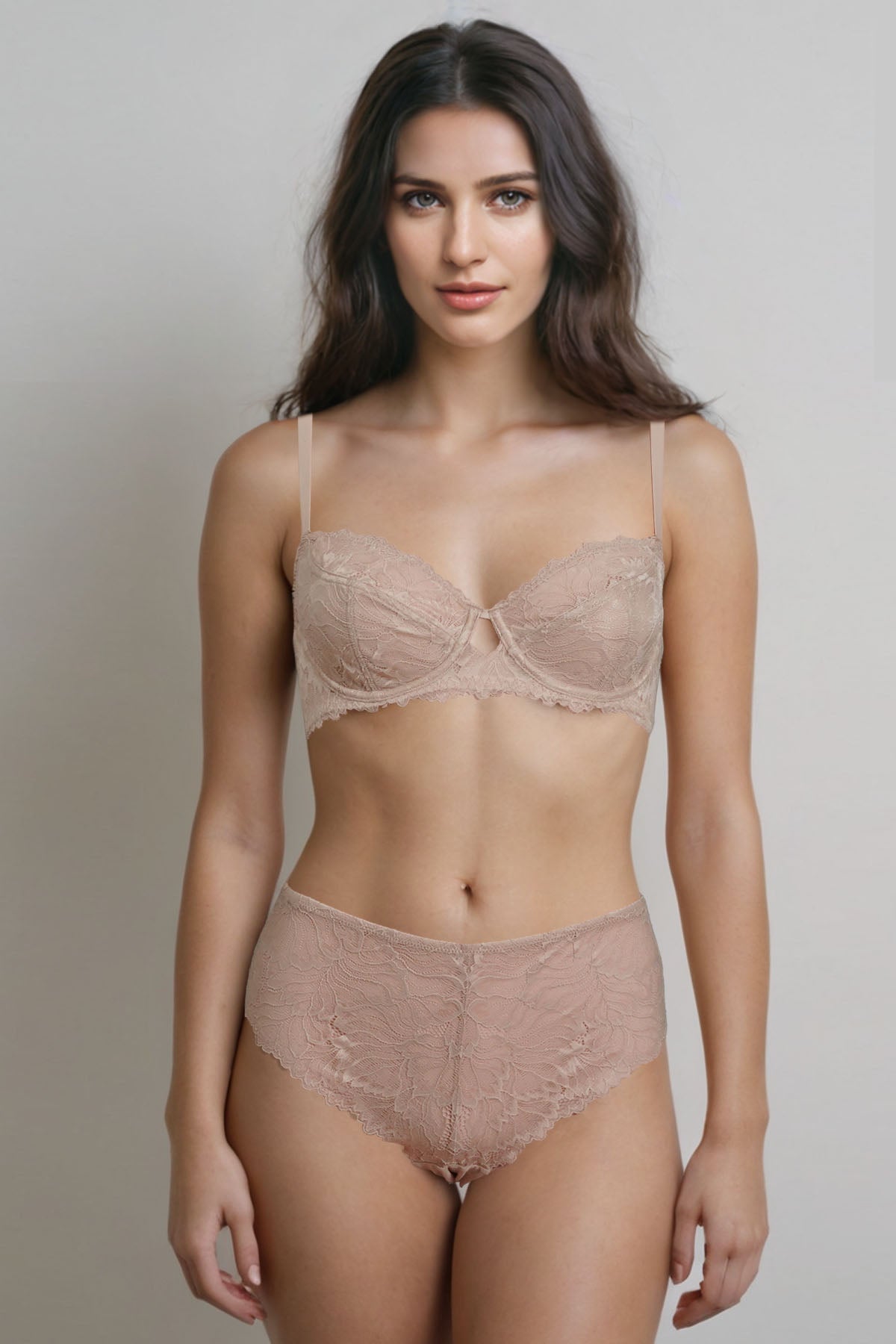 BLS - Edwina Wired And Non Padded Lace Bra Set - Skin — image 1 — Meeshop Pakistan