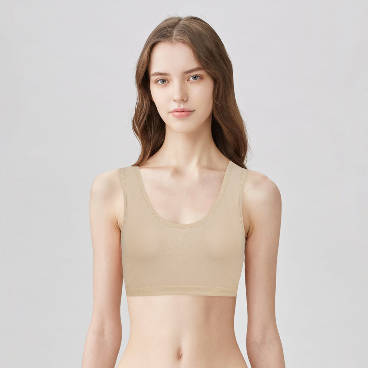 BLS - Zalfa Non Padded Cotton Teen Crop Top - Beige — image 1 — Meeshop Pakistan