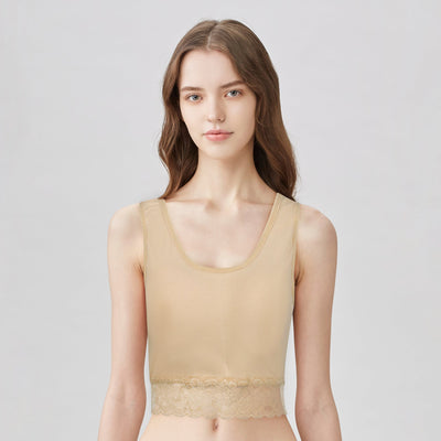 BLS - Zisel Padded Cotton Teen Crop Top - Beige