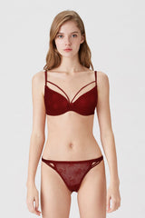BLS - Antona Wired And Pushup Lace Bra Set - Burgundy view 1