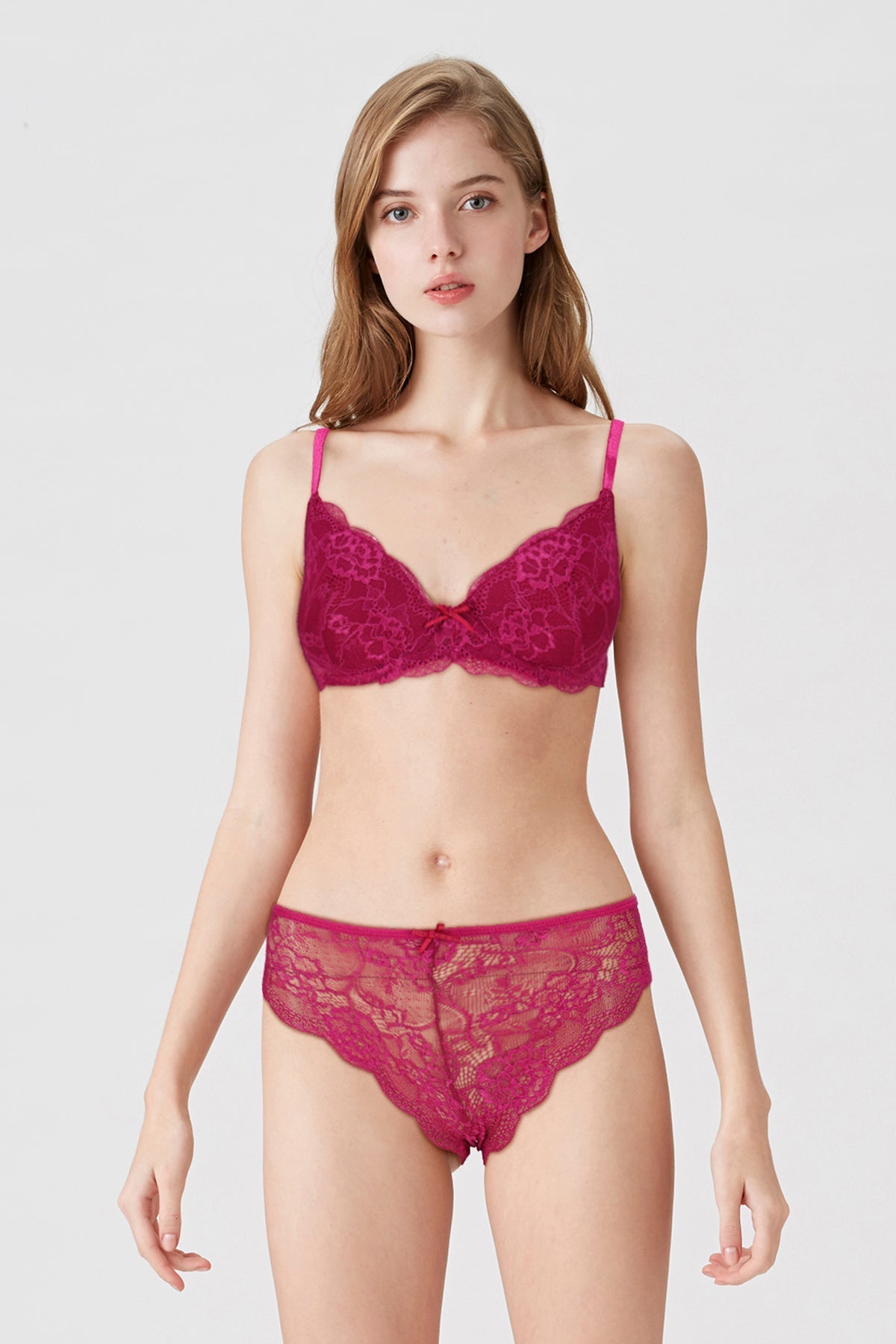 BLS - Antonia Wired And Pushup Lace Bra Set - Cherry — image 1 — Meeshop Pakistan