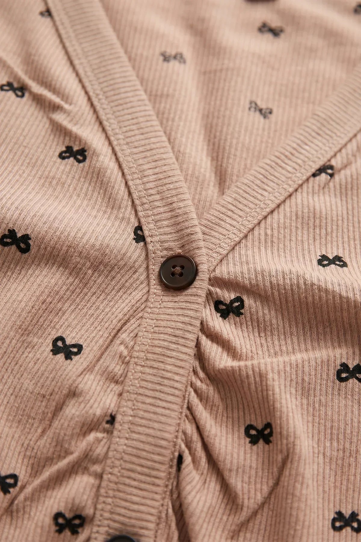 BLS - Bow Print Ribbed Pajama Set - Coffee — image 2 — Meeshop Pakistan