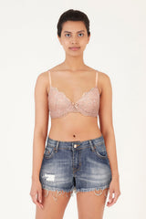 BLS - Defne Wired And Pushup Lace Bra - Stone view 1