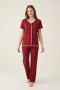 BLS - Heart Print Pajama Set - Jujube Red