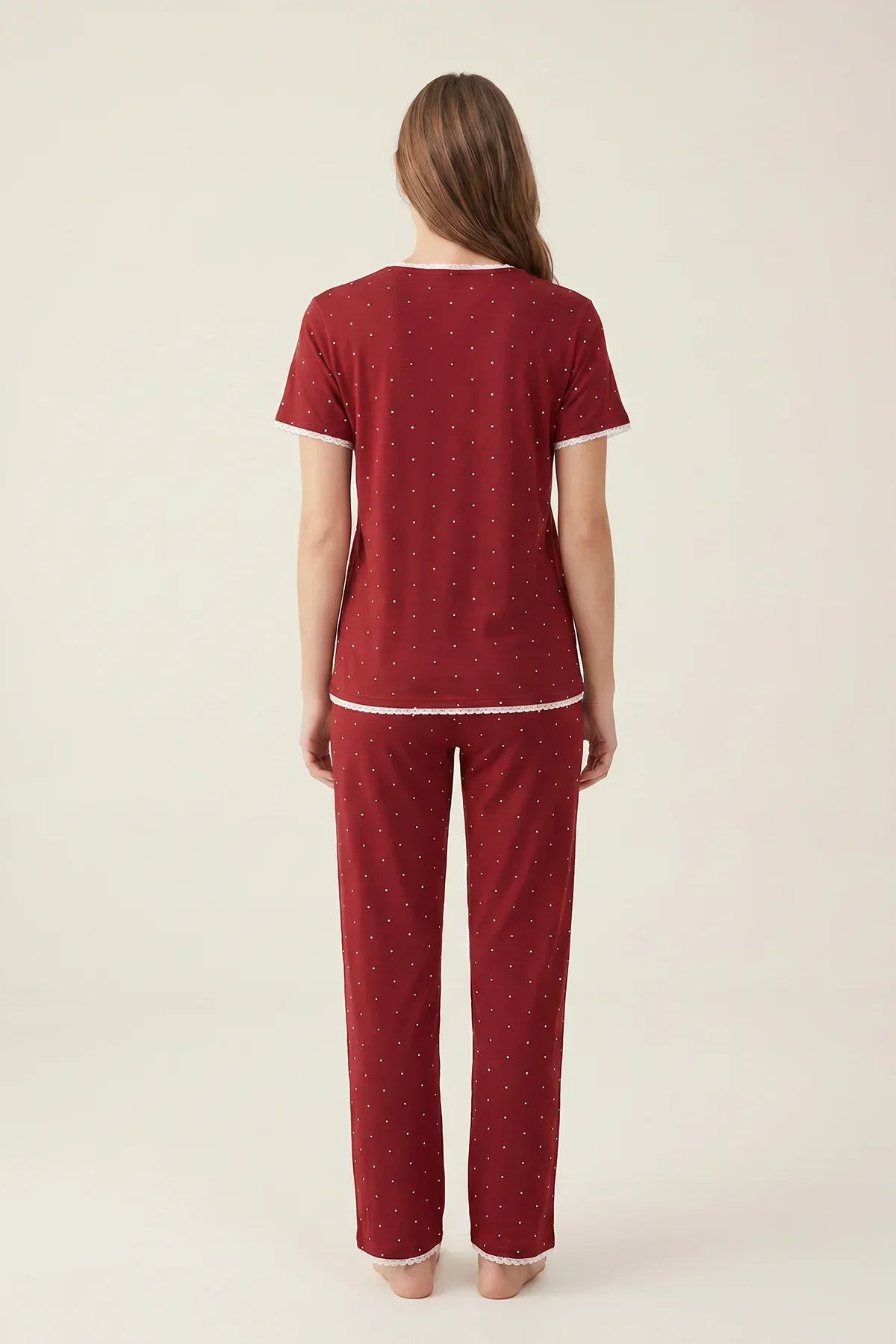 BLS - Heart Print Pajama Set - Jujube Red — image 3 — Meeshop Pakistan