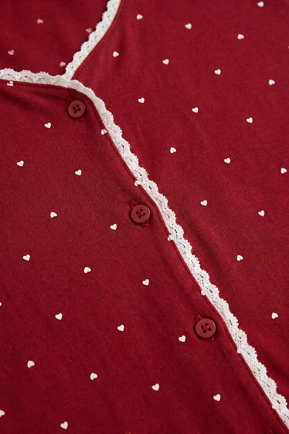 BLS - Heart Print Pajama Set - Jujube Red — image 2 — Meeshop Pakistan