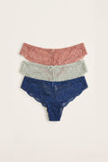 BLS - Lace Panty Pack Of 3 - Navy-Rose Dawn-Country Air