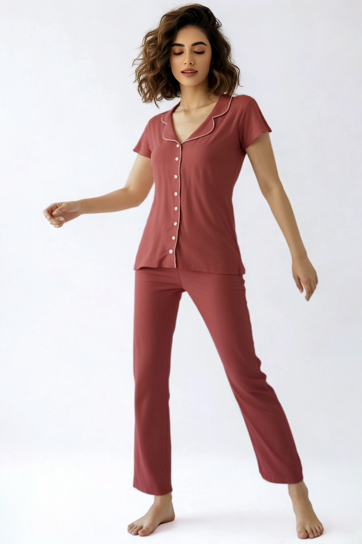 BLS - Misty Viscose Pajama Set - Rust — image 1 — Meeshop Pakistan
