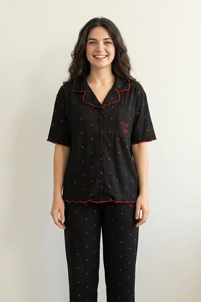 BLS - Pajama set -  Short sleeves with long pants - Black