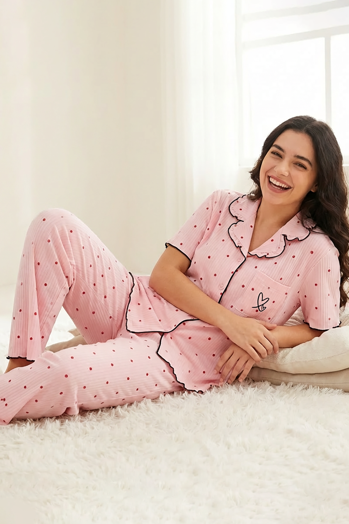 BLS - Pajama set -  Short sleeves with long pants - Pink — image 4 — Meeshop Pakistan