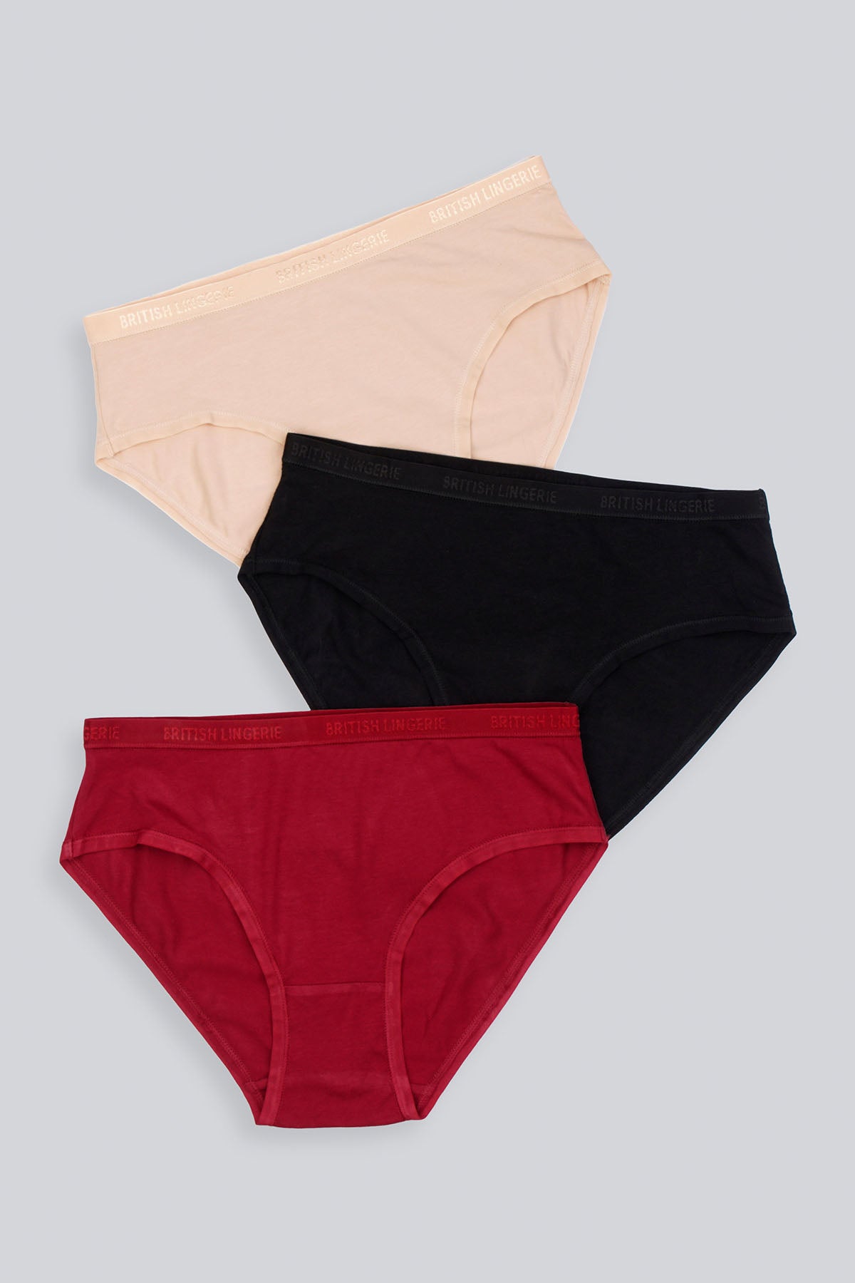 BLS - Pamela Cotton Panty - Skin, Burgundy, & Black - Pack Of 3 — image 1 — Meeshop Pakistan