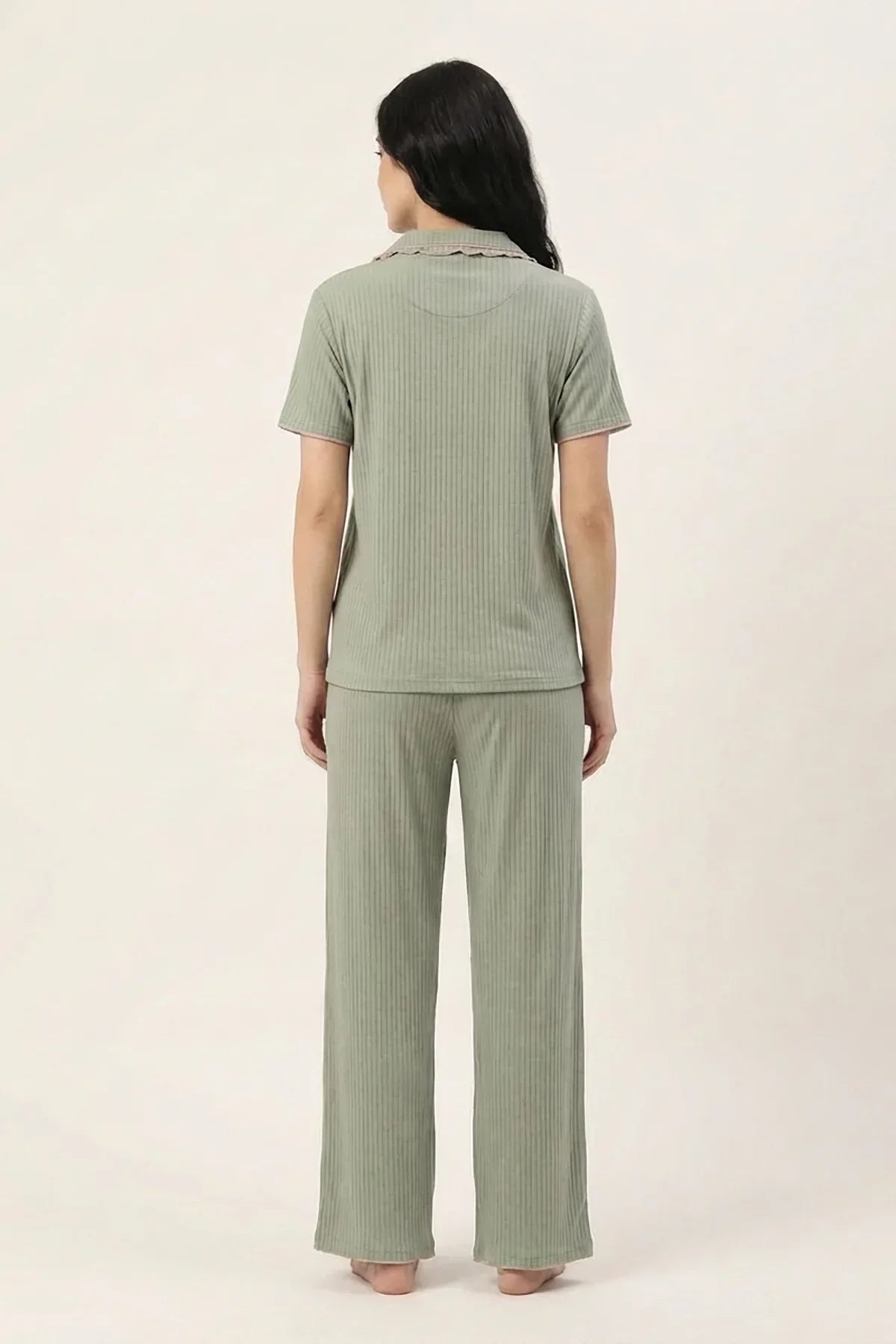 BLS - Ribbed Cotton Pajama Set - Green — image 2 — Meeshop Pakistan