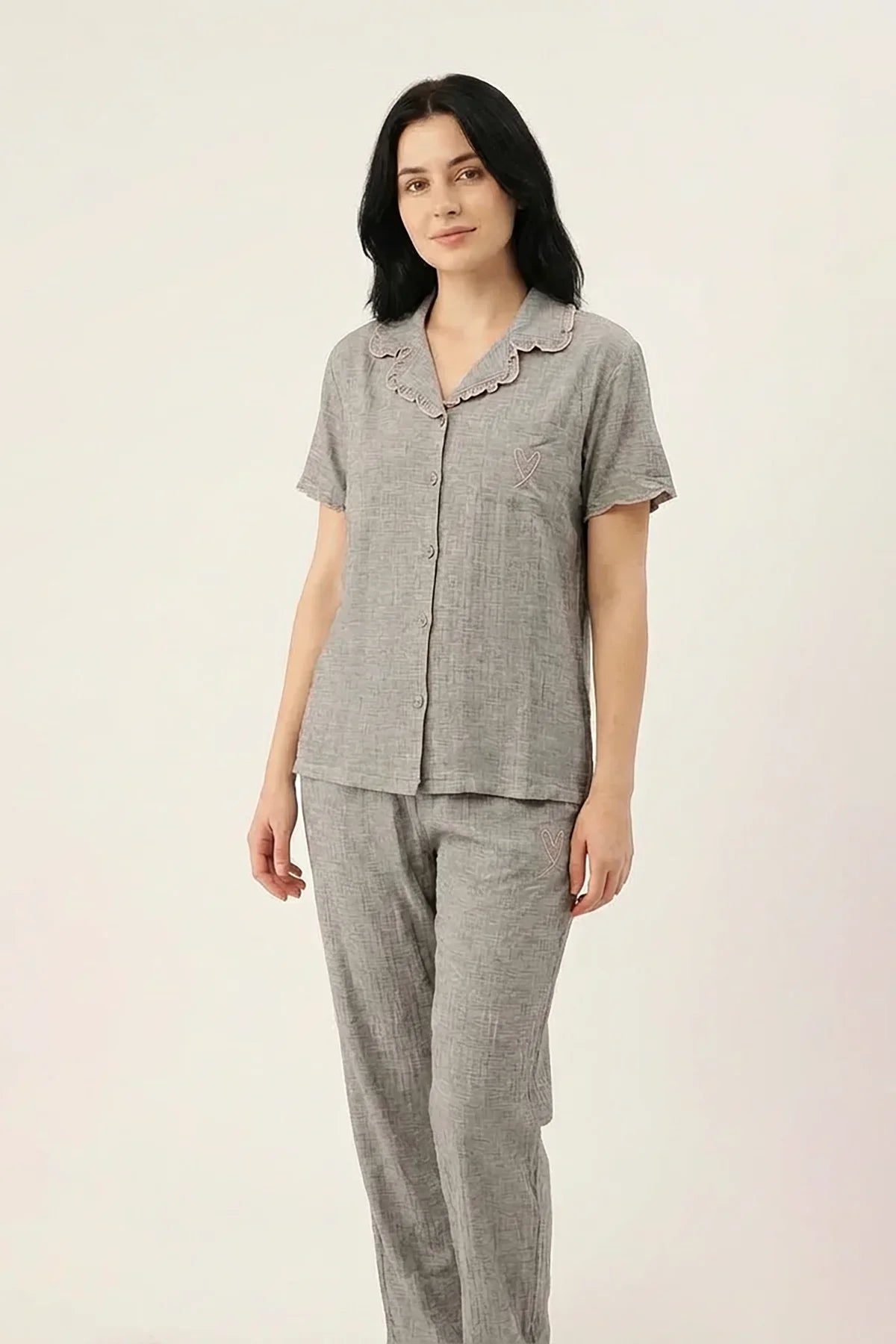 BLS - Ribbed Cotton Pajama Set - Grey — image 1 — Meeshop Pakistan