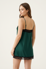BLS - Satin Lace Dress - Emerald Green view 2