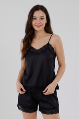 BLS - Satin Lace Shorts Set - Night Black view 1