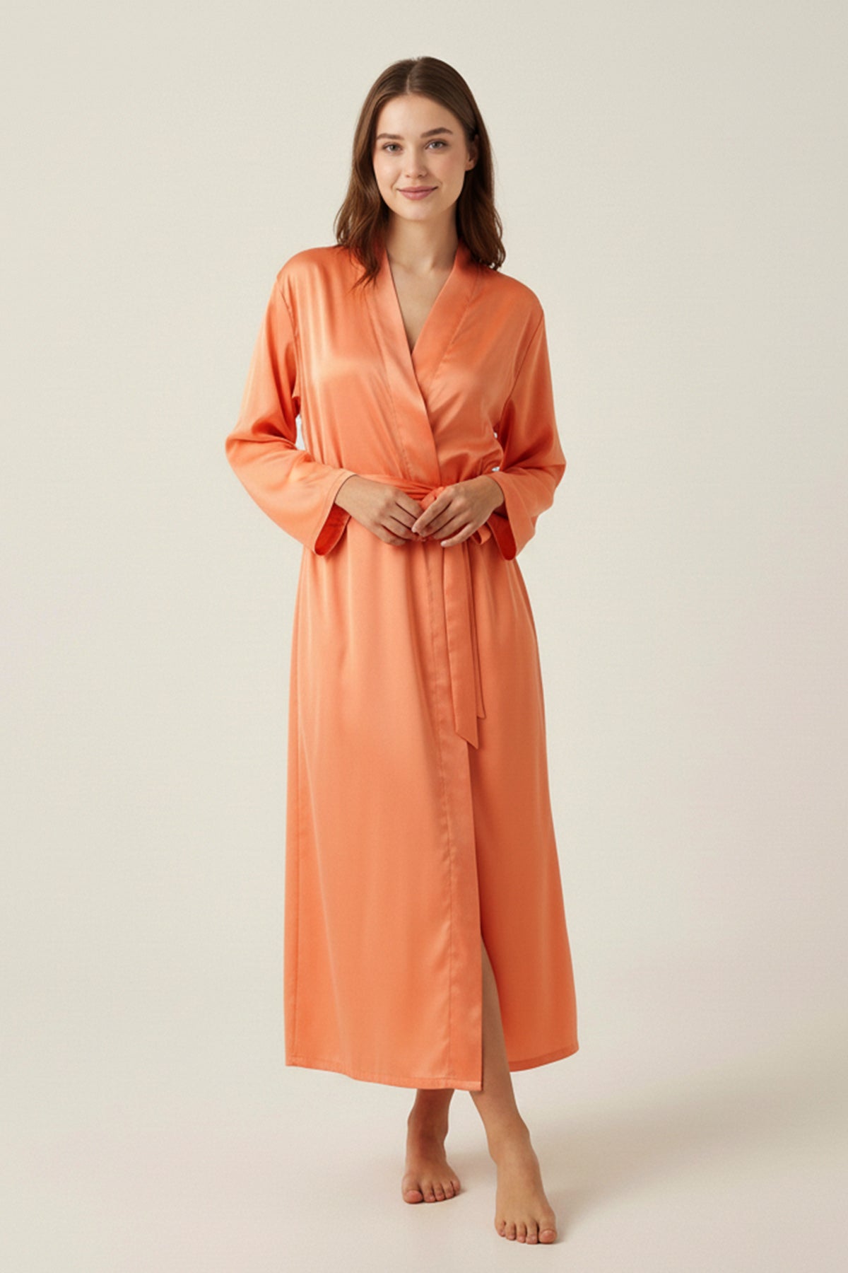 BLS - Satin Long Robe - Powder — image 1 — Meeshop Pakistan