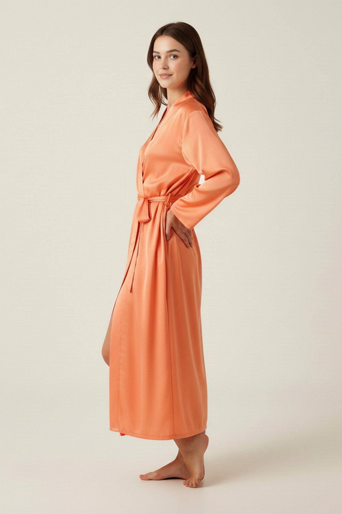 BLS - Satin Long Robe - Powder — image 3 — Meeshop Pakistan