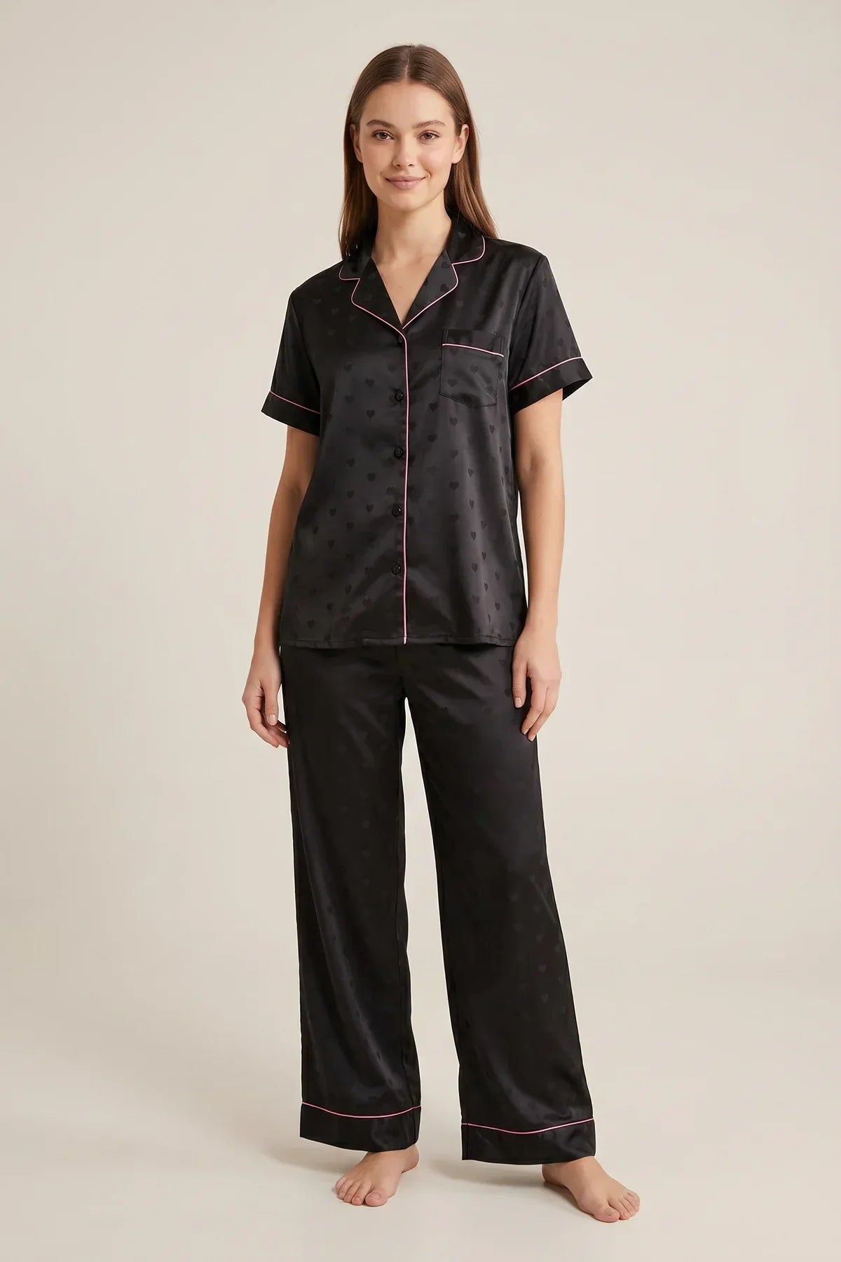 BLS - Heart Print Pajama Set - Black — image 1 — Meeshop Pakistan