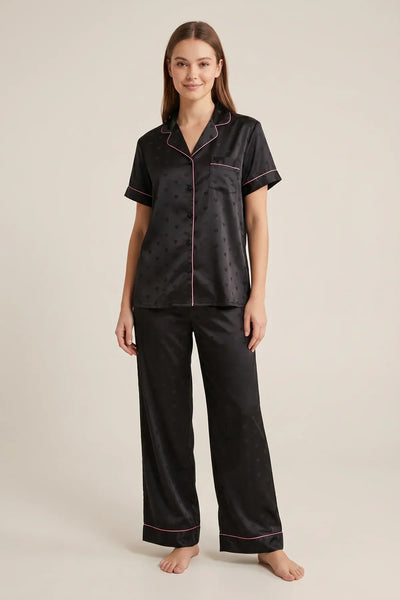 BLS - Heart Print Pajama Set - Black