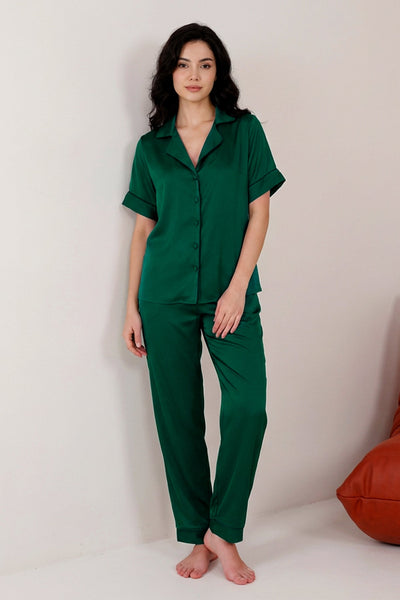 BLS - Satin Pajama Set - Emerald Green