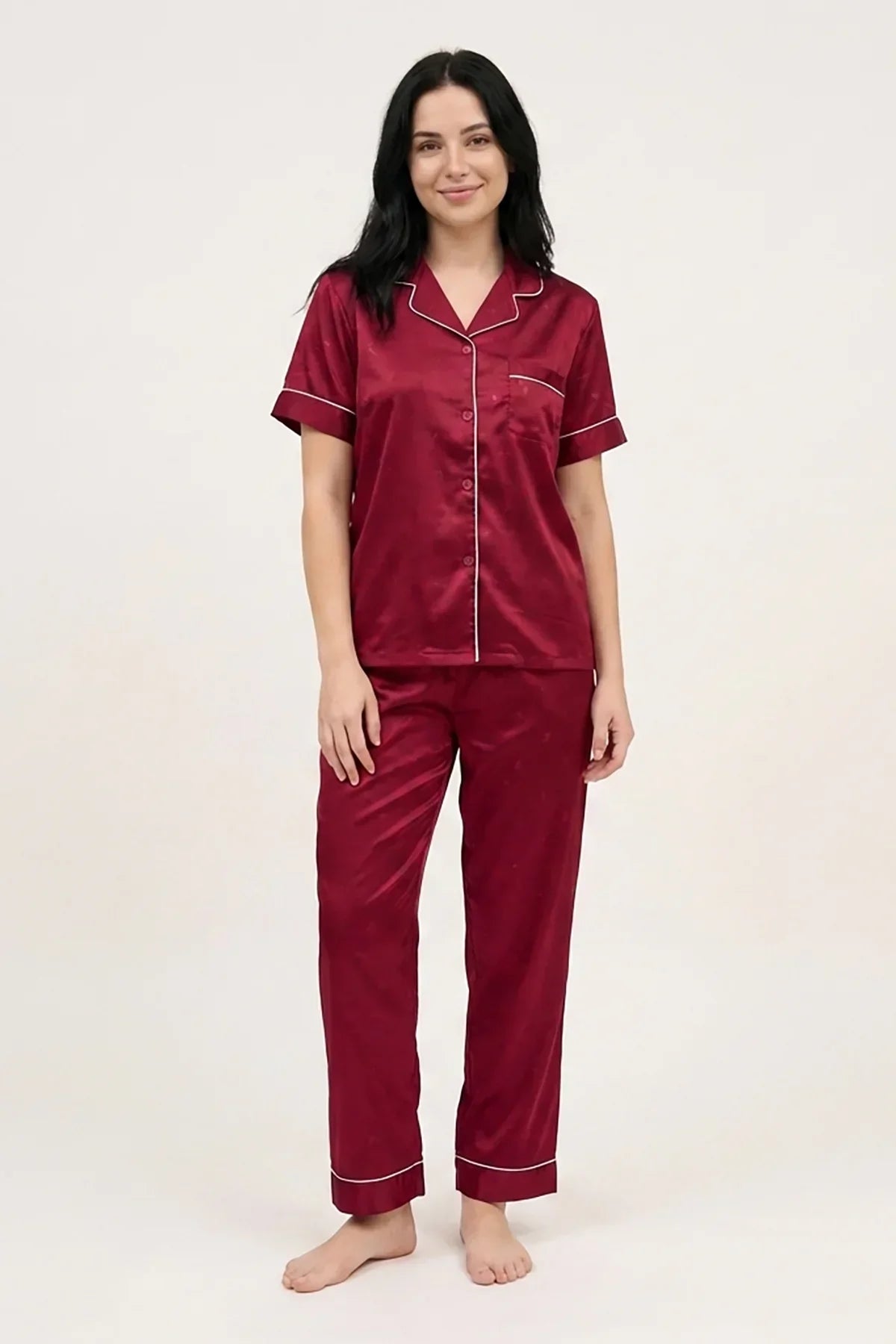 BLS - Satin Pajama Set - Maroon — image 1 — Meeshop Pakistan