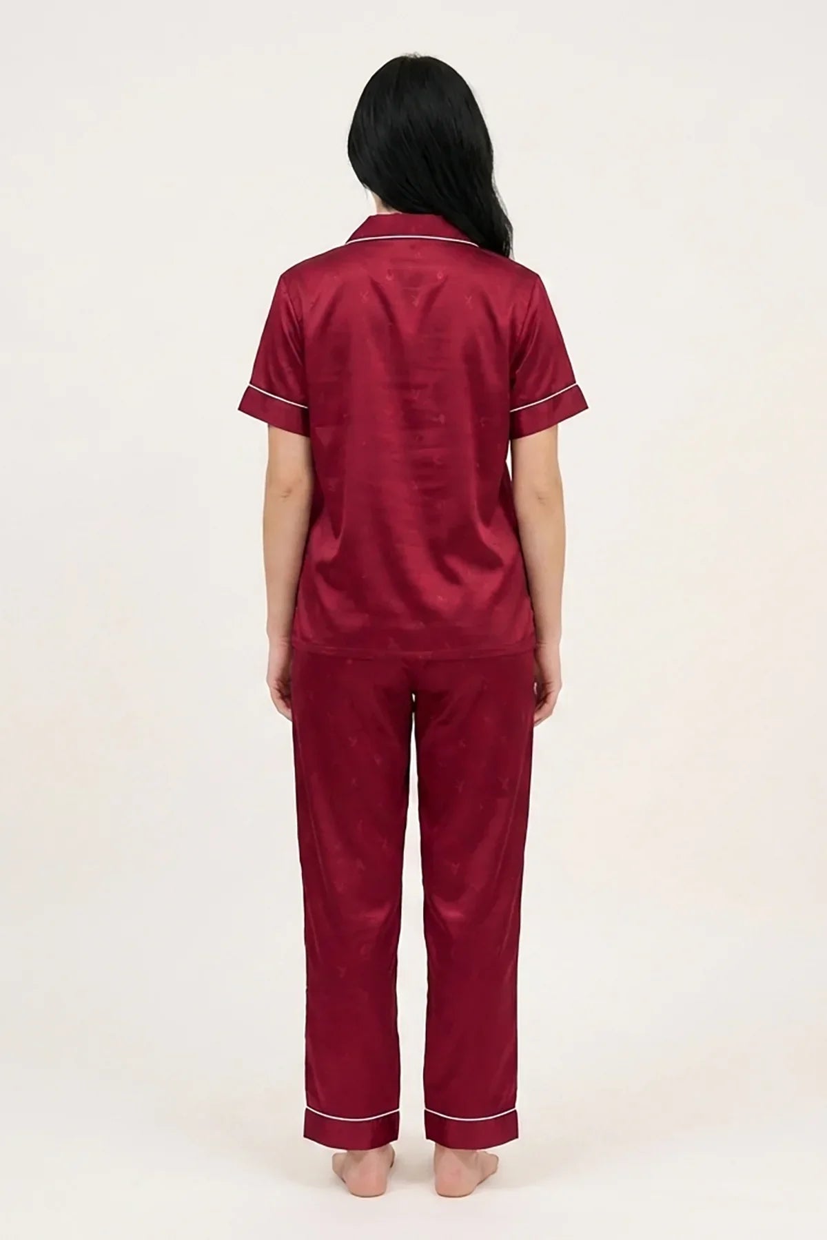 BLS - Satin Pajama Set - Maroon — image 2 — Meeshop Pakistan