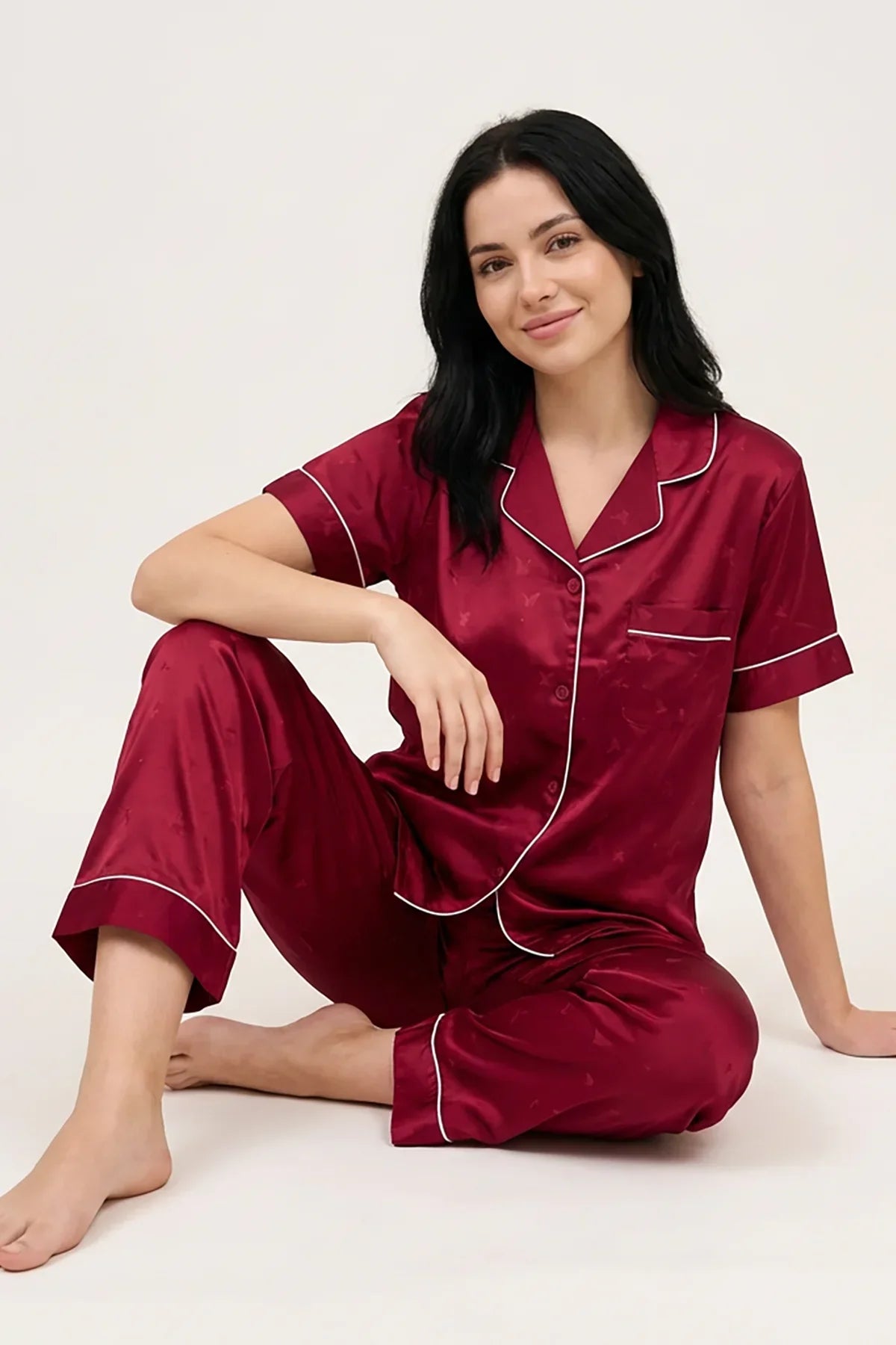 BLS - Satin Pajama Set - Maroon — image 3 — Meeshop Pakistan
