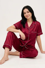 BLS - Satin Pajama Set - Maroon view 3