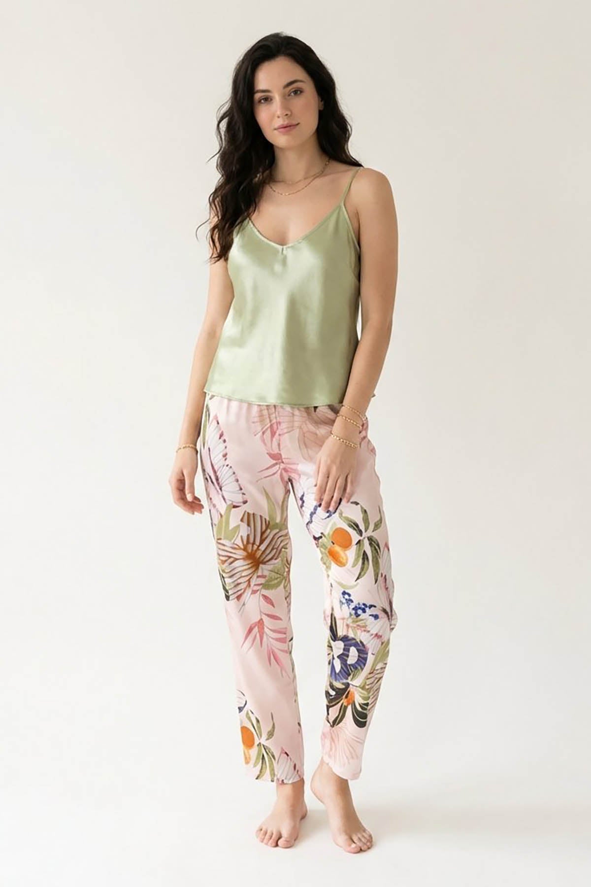 BLS - Satin Printed Pajama Set - Light Green — image 1 — Meeshop Pakistan