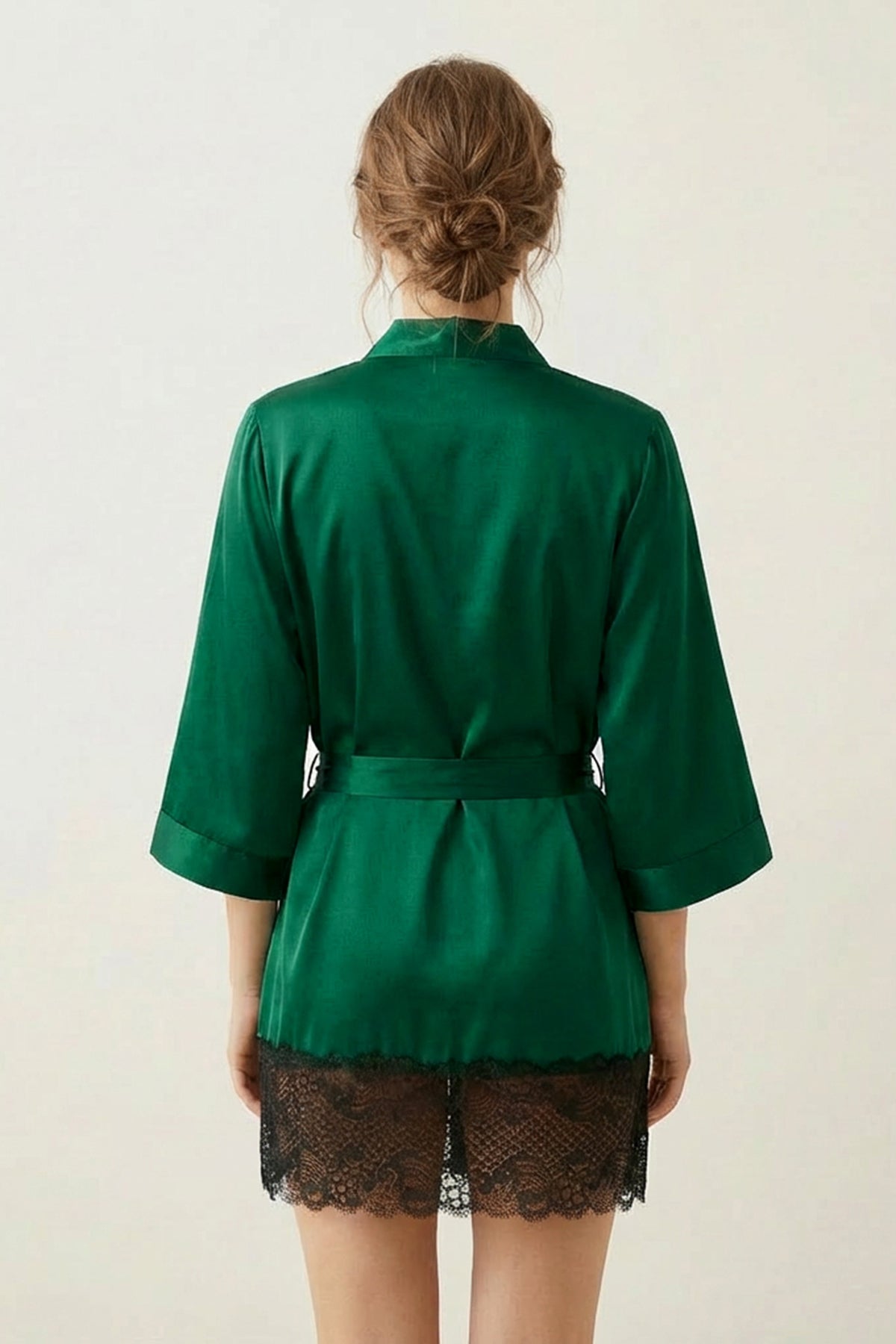 BLS - Satin Short Lace Robe - Emerald Green — image 2 — Meeshop Pakistan