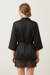 BLS - Satin Short Lace Robe - Night Black view 2